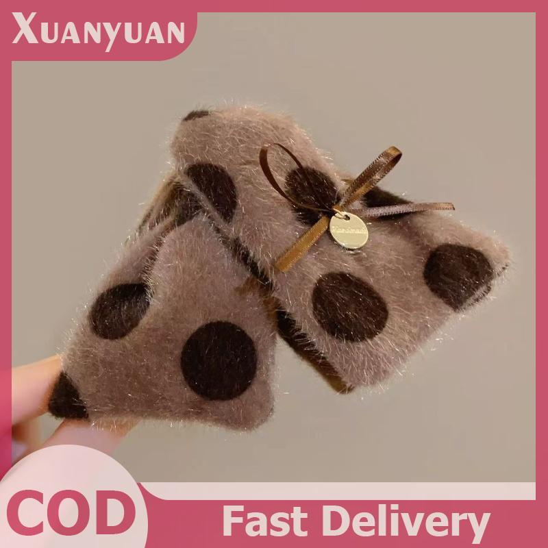 XUAN ฤดูใบไม้ร่วงฤดูหนาวเสือดาวพิมพ์ Polka Dot ตุ๊กตาสามเหลี่ยม Back Of The กิ๊บติดผมผู้หญิง Headwear TH - รูปที่ 3