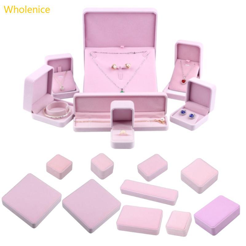 WHOL Elegant Jewellery Organizer กํามะหยี่สีชมพูกล่องแสดงเครื่องประดับ Jewellery Organiser