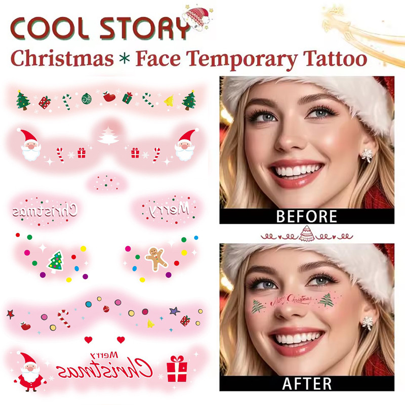 1/3 ชิ้นกันน้ํา Freckle Face สติกเกอร์ - น่ารัก Santa Snowman ปลอม Tattoo - คริสต์มาส Eye รอยสักชั่วคราว - สําหรับเทศกาลวันหยุดแต่งหน้า Party
