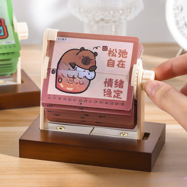 ปฏิทินจีน 2568 ปฏิทินแขวน 2568 ปฏิทิน 2568 Kapibara Mini Mechanical ปฏิทิน Hand-Cranked น่ารักสร้างส