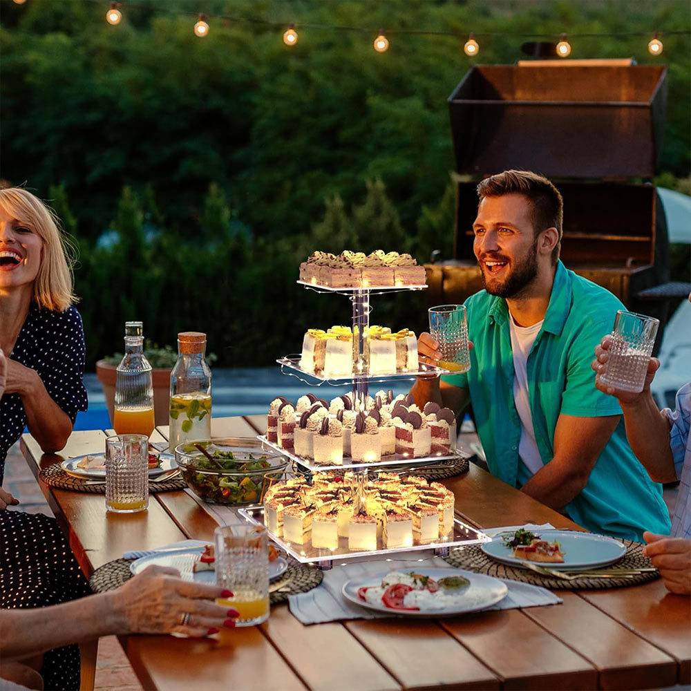 Cake Stand Acrylic Pastry Display Stands LED Light Party Dessert Decoration Stander Detachable Squar