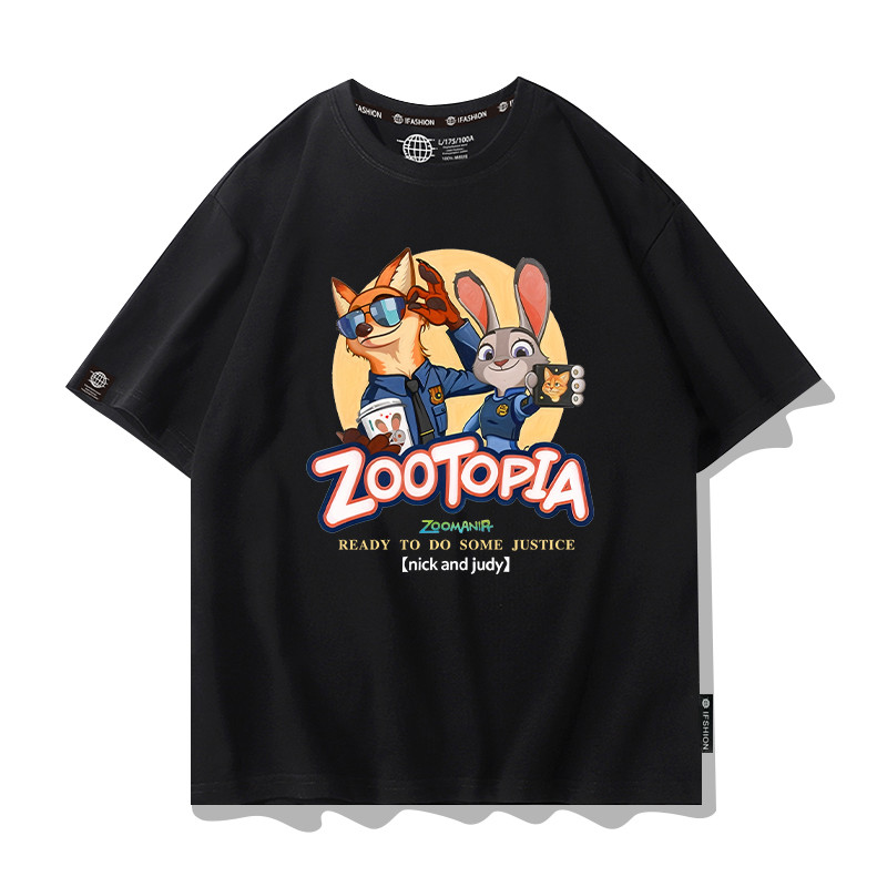 เสื้อยืดกราฟิกสไตล์ตํารวจ Zootopia Nick & Judy | ผ้าฝ้าย 100% Unisex S-5XL | การ์ตูนอินเทรนด์