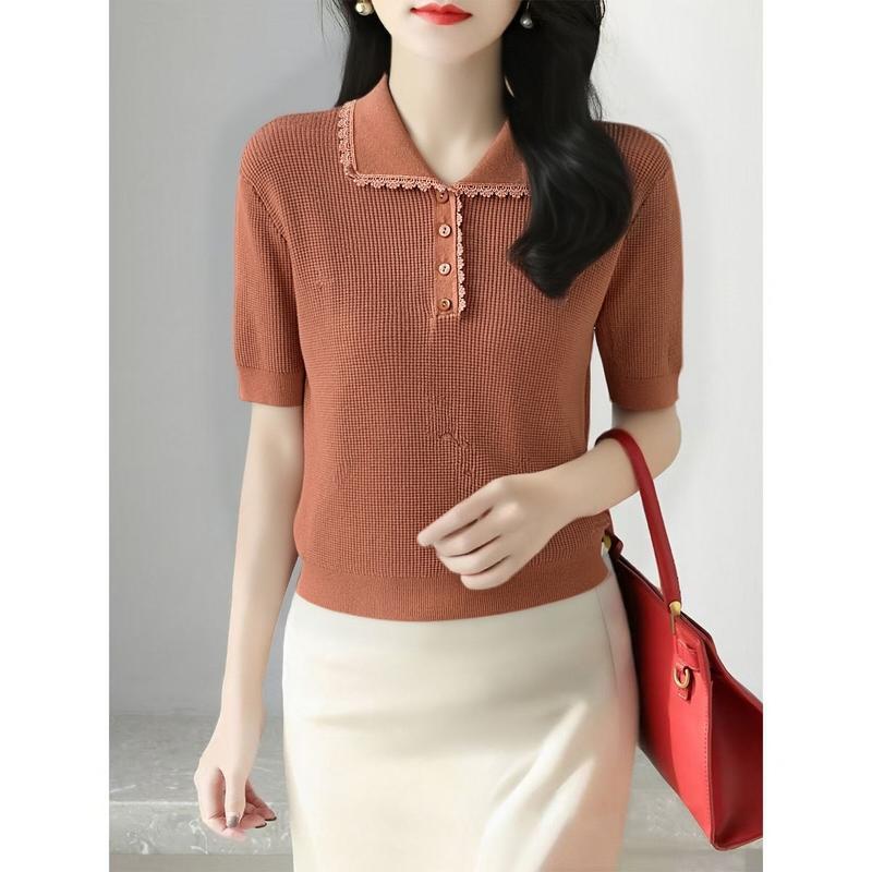 Red Berryเสื้อโปโลถักลูกไม้แขนสั้นสำหรับผู้หญิง ผลิตจากผ้าเนื้อนุ่มและยืดหยุ่น มีให้เลือกหลายสี88034