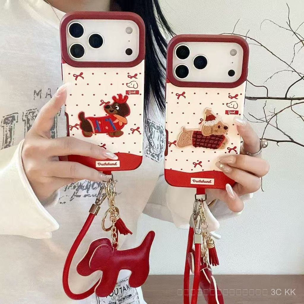 กันกระแทก iPhone ลายสุนัขน่ารักมาก ลายจุดแดง พร้อมสายคล้อง เหมาะเป็นของขวัญ สำหรับ 17/16/15/14/13/12 Pro Max