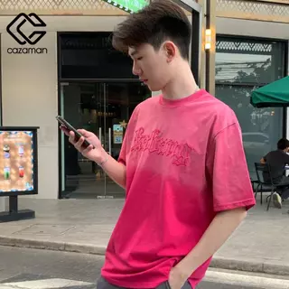 โล๊ะ ล้าง สต็อก หมดแล้วหมดเลย! CAZAMAN เสื้อยืด Oversize คอกลม งานปักเท่ สีชมพูเฟด C001