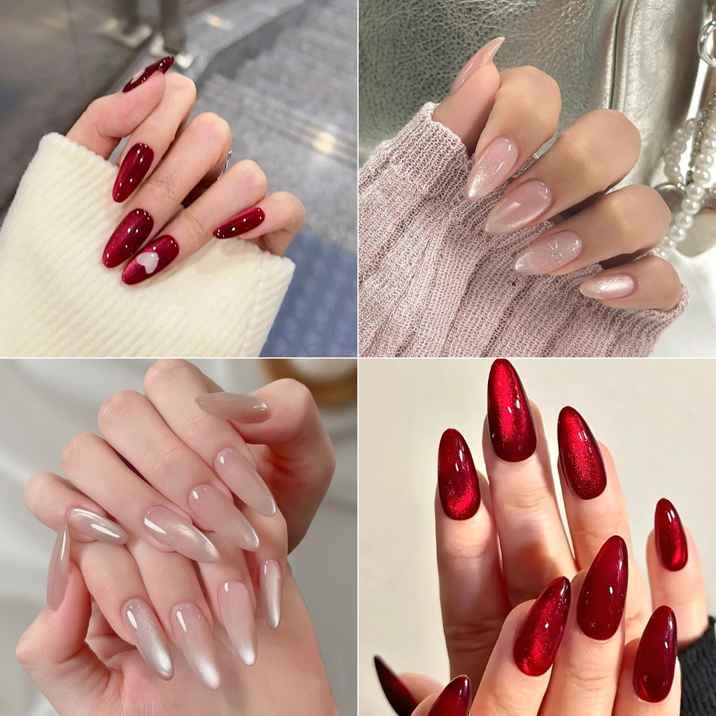 อัลมอนด์ยาวกดบนเล็บเล็บปลอม 3 มิติพร้อมกาวสติกเกอร์