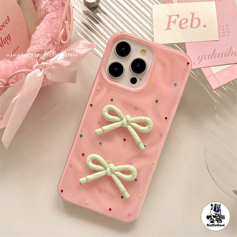 For iPhone 17 11 12 13 15 16 14 Plus Pro Max  XS Max XS X 7 8 Plus เคส ins Colorful Polka 3D DIY Dot Bow เคสไอโฟน13 Case - รูปที่ 7