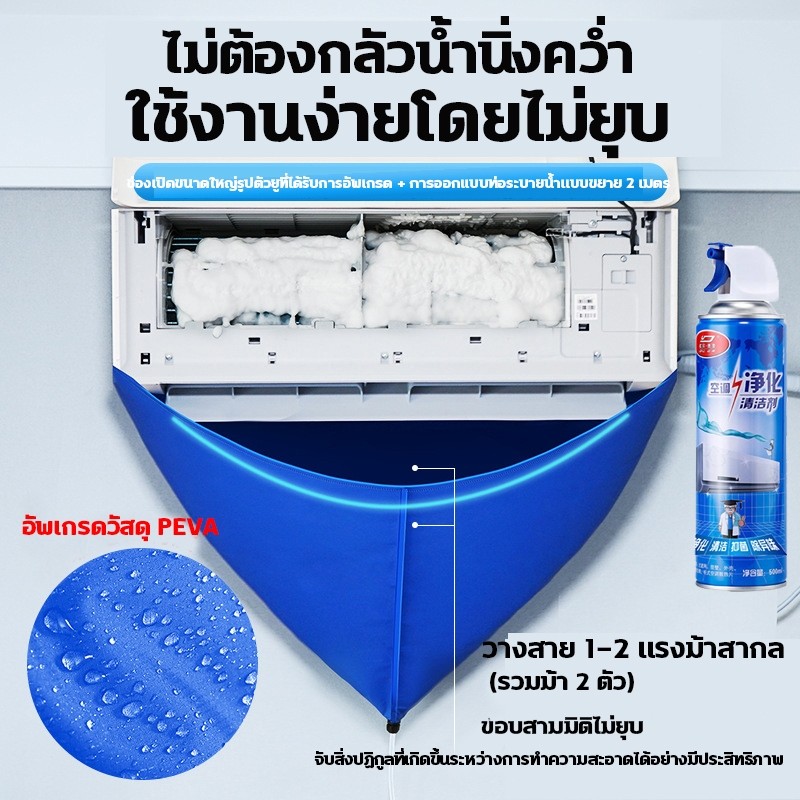 TL ผ้าใบล้างแอร์ ขนาด2x3 ม. ⭐เกรด A⭐ รุ่นยูวี ล้างแอร์ขนาด9000-24000 BTU ผ้าคลุมล้างแอร์ ถุงล้างแอร์