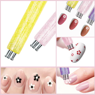 DIY Nail Art 5 กลีบ Dotting เครื่องมือดอกไม้ Creator 1.5 มม.ปลาย Fine Rhinestone Pickers Glitter Handle เล็บเครื่องมือแปรง