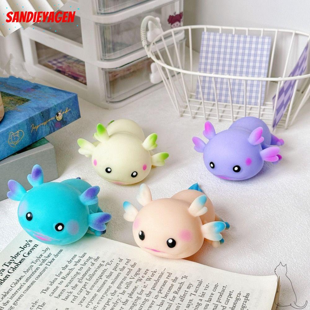 SANDIEYN การ์ตูนปลา Squishy ของเล่น, น่ารัก Axolotl ยืดออกแบบบีบของเล่น, ตลกความเครียดบรรเทาหลายสี F