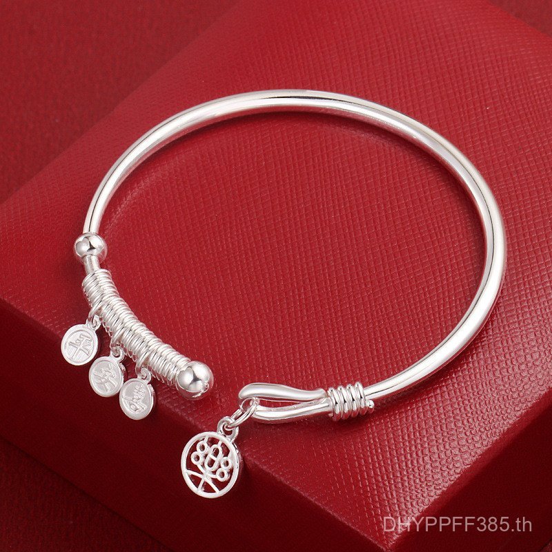 Solid Joy ส่งแฟนสร้อยข้อมือหญิงเปิดโบราณ 999 สร้อยข้อมือเงินเคลือบเงาปลอดภัยสไตล์หนุ่มเงินสเตอร์ลิงเ