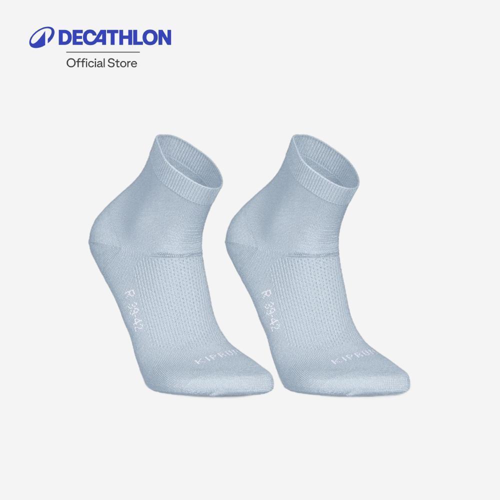 Decathlon Pack Of 2 Pairs Fine Crew Running Socks ถุงเท้าวิ่งหุ้มข้อสำหรับใส่วิ่ง รุ่น Run500 1 แพ็ค 2 คู่ - White/Blue