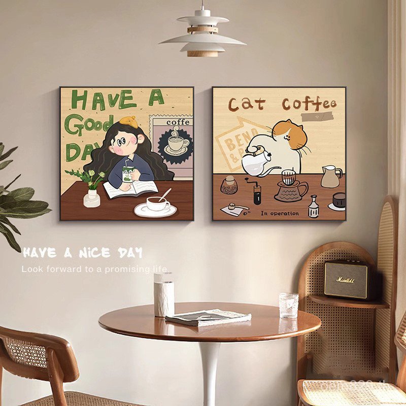ภาพวาดแขวน Retro การ์ตูนห้องนั่งเล่นตกแต่งภาพวาด American Cafe เยอรมันภาพวาดจีน Meila ห้องนอนร้านอาห