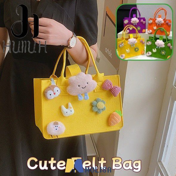 กระเป๋าช้อปปิ้งผ้าสักหลาดลายการ์ตูน Huiiuh ความจุขนาดใหญ่ กระเป๋าคุณแม่แบบหนา MOLISA