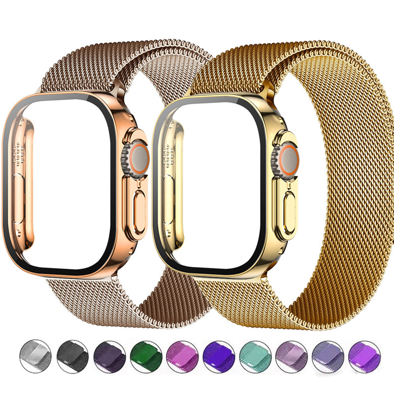 สายรัดแบบห่วง Milanese + เคสสําหรับ Apple Watch Ultra 49 46/42 มม. 11 10 9 8 7 6 5 4 3 SE