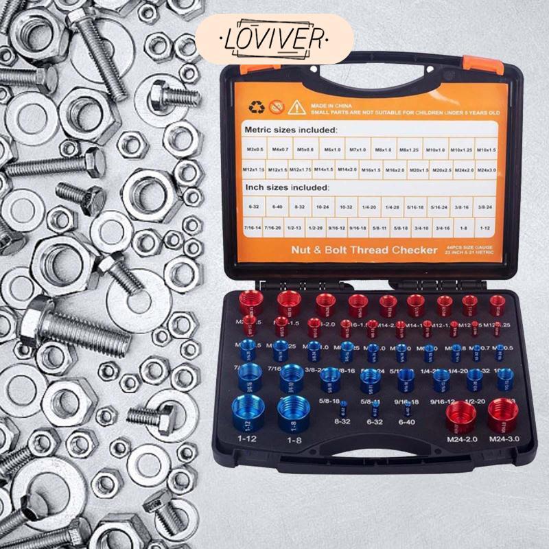 LOVIVER เครื่องตรวจสอบเกลียวน๊อตและโบลต์ 44 ชิ้น, เกจชาย/หญิง, ตัวระบุโบลต์และน็อต