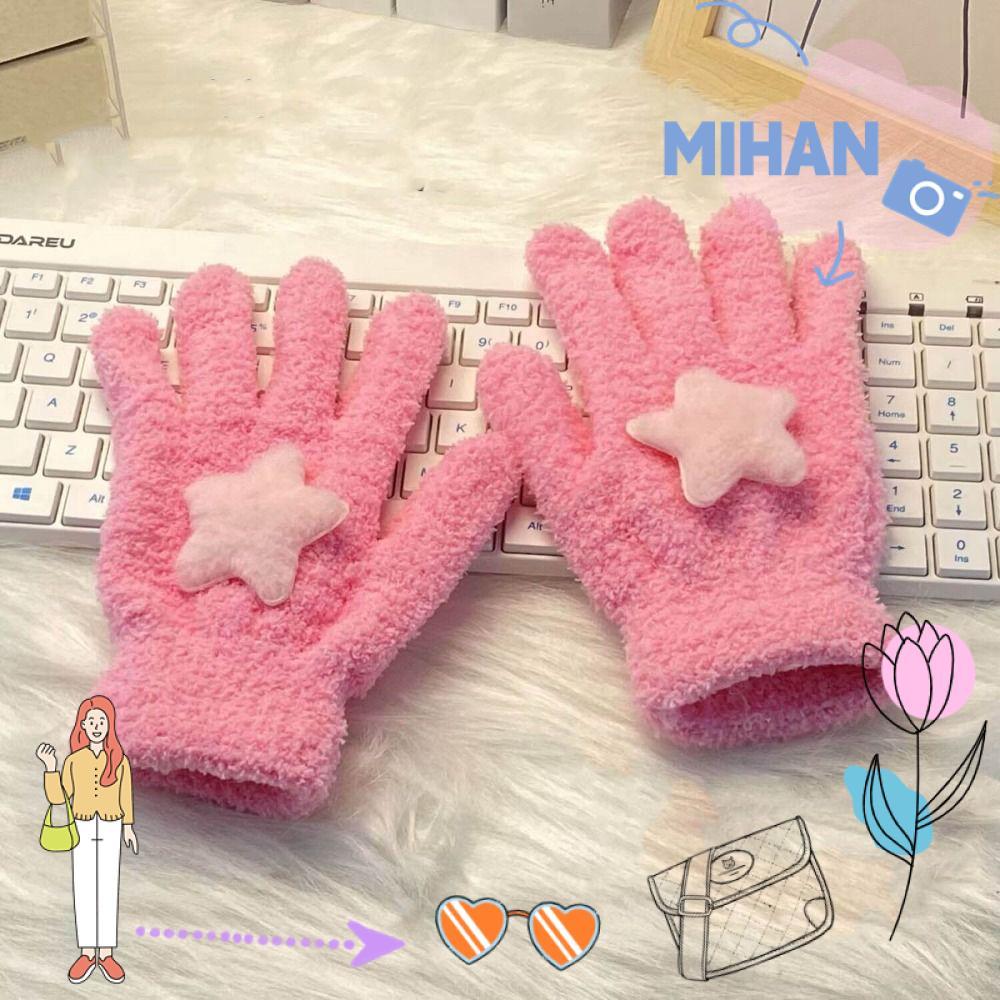 ถุงมือกำมะหยี่ปะการังสำหรับขี่จักรยานและฤดูหนาว สไตล์ตุ๊กตา ให้อุ่นและดูน่ารัก