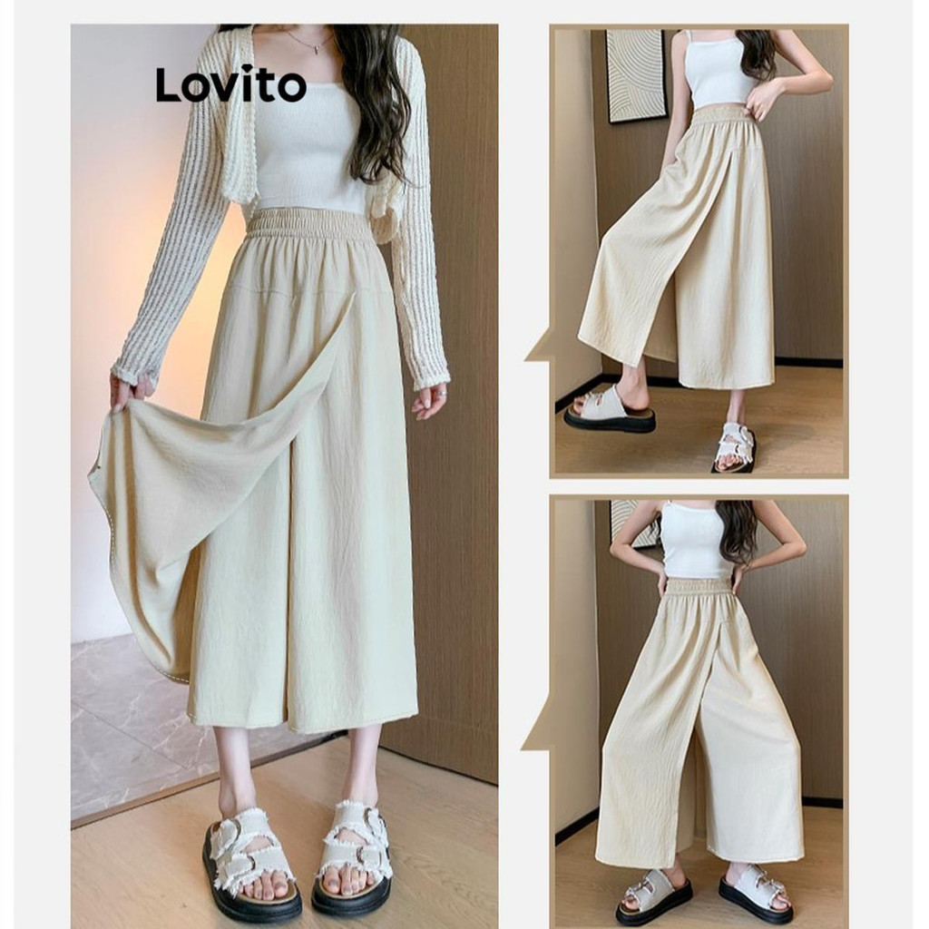 Lovito กางเกงลําลองกางเกง 2 ใน 1 ปลอมธรรมดาสําหรับผู้หญิง LNM67200