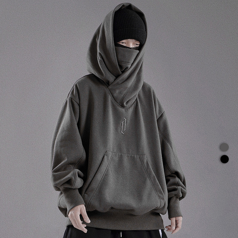 Jiye Heavy Industry ฤดูใบไม้ร่วงฤดูหนาว Club Fear i คน Heavy Pile Collar Hooded Sweatshirt ผู้ชายผู้