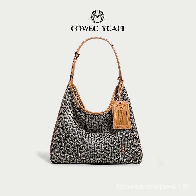 【COWECY 003】กระเป๋าถือสะพายไหล่แฟชั่น CYWE ความจุมาก ทำจากผ้าซาตินและ Jacquard รวมกระเป๋า HOBO