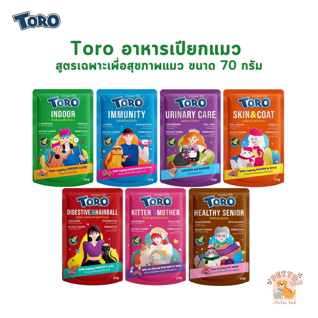 Toro โทโร่ อาหารเปียกแมว เกรดพรีเมี่ยม สูตรเฉพาะเพื่อสุขภาพแมว ขนาด 70 กรัม