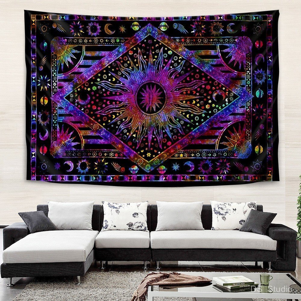 ผ้าพื้นหลังซาตานสีเข้ม แพะในกะโหลก ตกแต่งแนวร็อค แบรนด์สัก ห้องนอน วงดนตรี ผ้าแขวน ผ้าทอผนัง - รูปที่ 2