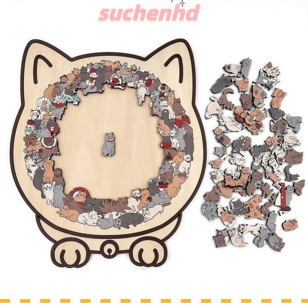 🐱 🧩 จิ๊กซอว์ไม้แมว พร้อมกรอบรูปเงาแมว|สี โมรันดี-สีปริศนารูปแมว, เครื่องประดับปริศนาแมว 135 ชิ้นตัดชิ้นแมว