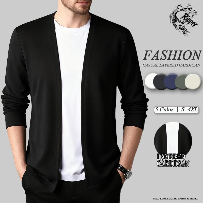 เสื้อคาร์ดิแกนผ้าถักสำหรับผู้ชาย สไตล์เกาหลี เข้ารูปสีทึบ เทรนด์ใหม่สำหรับฤดูใบไม้ร่วง