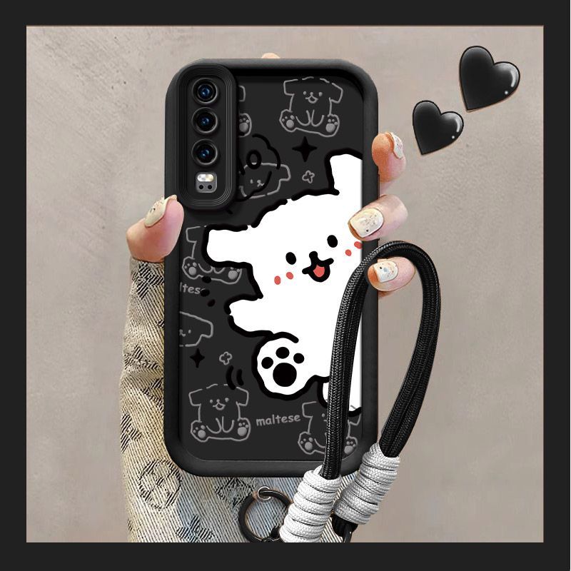 ปลอกสําหรับ Huawei P30 P30 PRO P40 P50 P20 Pro P20 เคสโทรศัพท์พร้อมเชือกเส้นเล็กความงามสุนัขน่ารักซิลิโคน TPU Soft Shell ดีไซน์ใหม่กันกระแทก