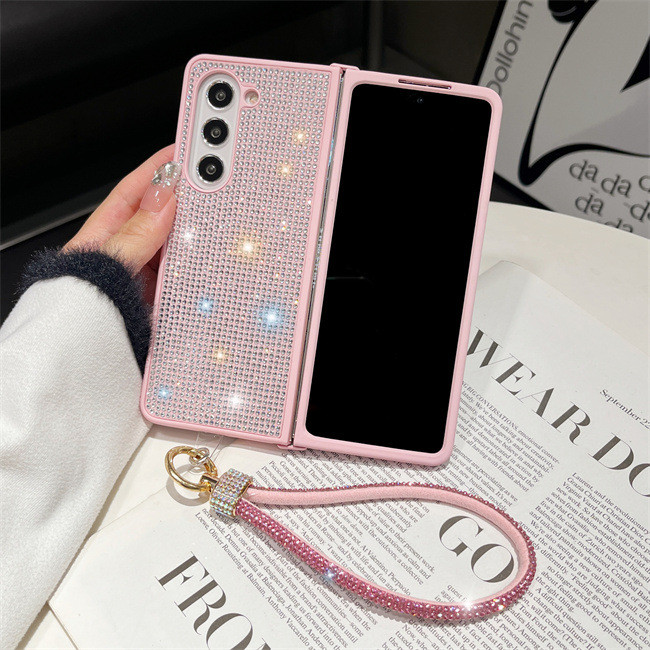SAMSUNG Galaxy Z Fold7 6 พับ 5 เคสโทรศัพท์แฟชั่น High-End Super กระพริบพับ 4 3 Full Diamond Case พร้อมสายรัด Z flip7/6/5/4/3
