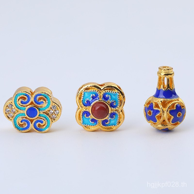 Back Cloud Cloisonne Lotus Burnt Blue อุปกรณ์เสริม Tee diy เคลือบสร้อยคอที่มีสีสัน Ruyi ล็อคสร้อยข้อ