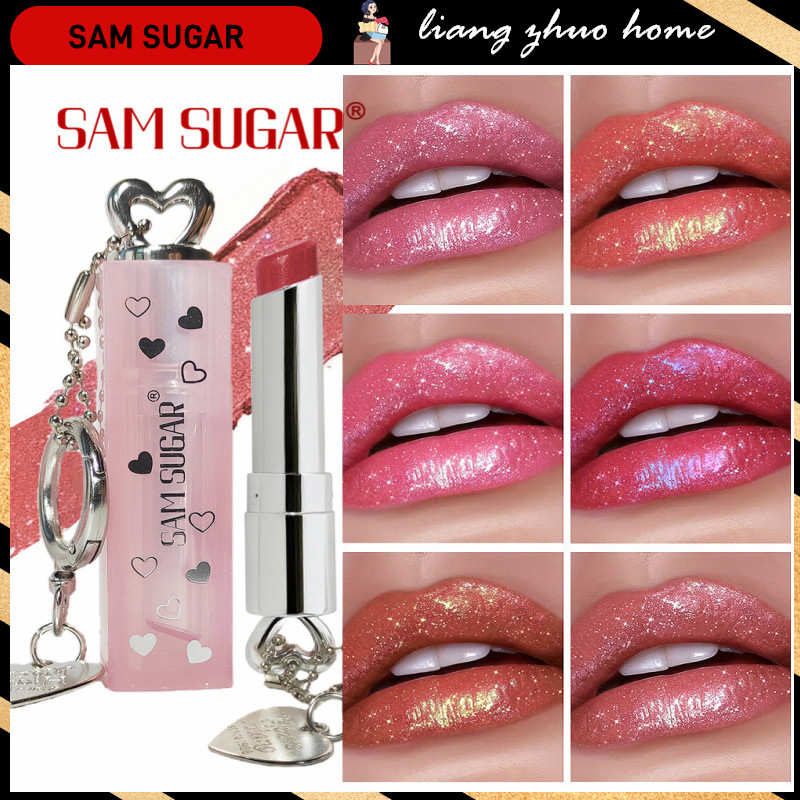 SAM SUGAR 6 สีเงาเมทัลลิค Pearlescent ลิปสติกกันน้ําติดทนนานเพชรลิปสติก Non Stick สีแดงสีชมพู Lip Tint แต่งหน้าเครื่องสําอาง