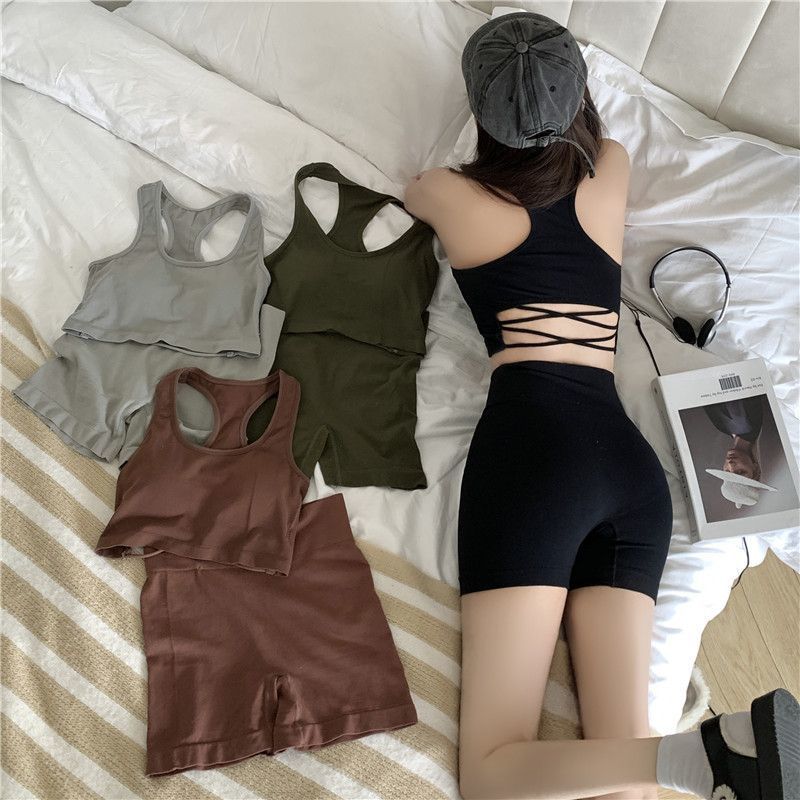 【11.11优惠大促】洋气运动套装女春带胸垫性感吊带背心紧身收腹休闲短裤显瘦两件套fadacai666.thfadacai666th20251108