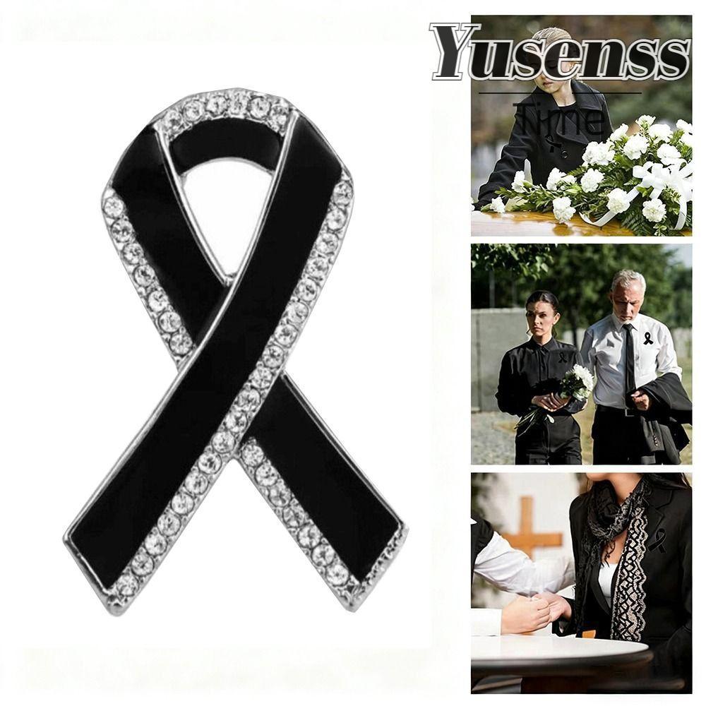 เข็มกลัดริบบิ้นสีดำพร้อมคริสตัล Rhinestones สำหรับงานศพลูกคุณ