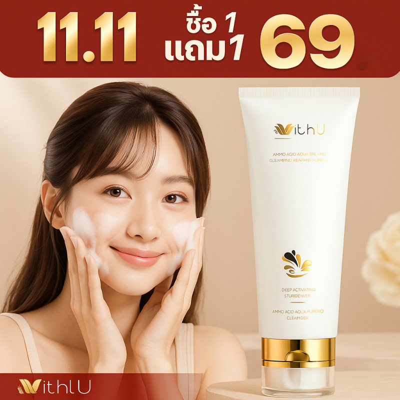 WithUPure โฟมล้างหน้า กรดอะมิโน คุมมัน ลดสิว ฟองนุ่ม เหมาะกับผิวแพ้ง่าย 100ml สูตรอ่อนโยน ล้างลึกไม่แห้งตึง ผิวกระจ่างใส