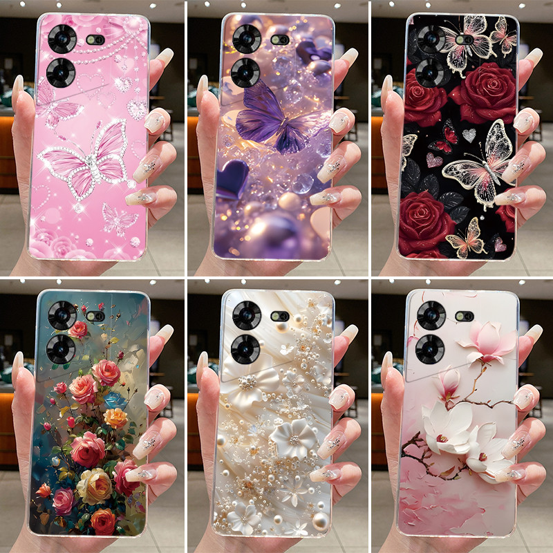 สําหรับ Techno Pova 5 LH7n 5Pro LH8n เคสโทรศัพท์ Tecno Pova 5 Pro กรณีหรูหราแฟชั่นผีเสื้อดอกไม้ Soft