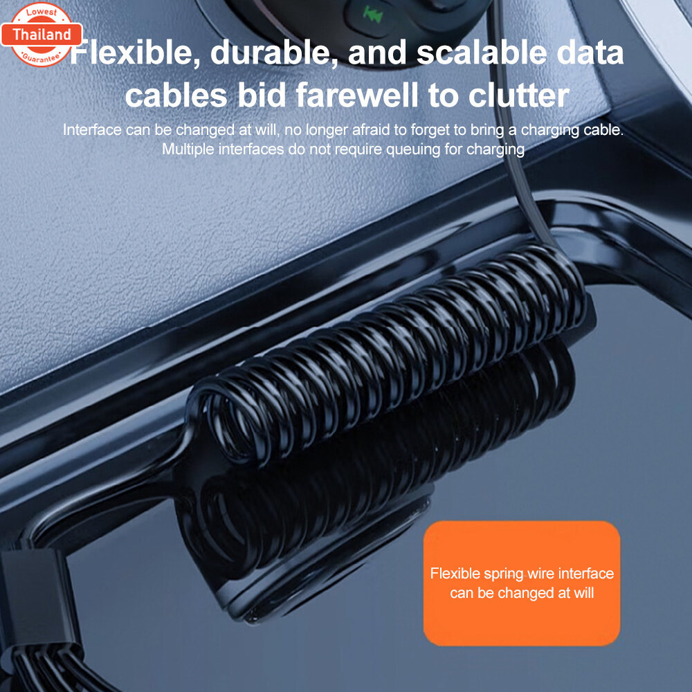 KEBETEME 4.8A 3 IN 1 Car Charger Fast Charging Cable Bluetooth 5.0 FM Transmitter Handsfree Audio Re