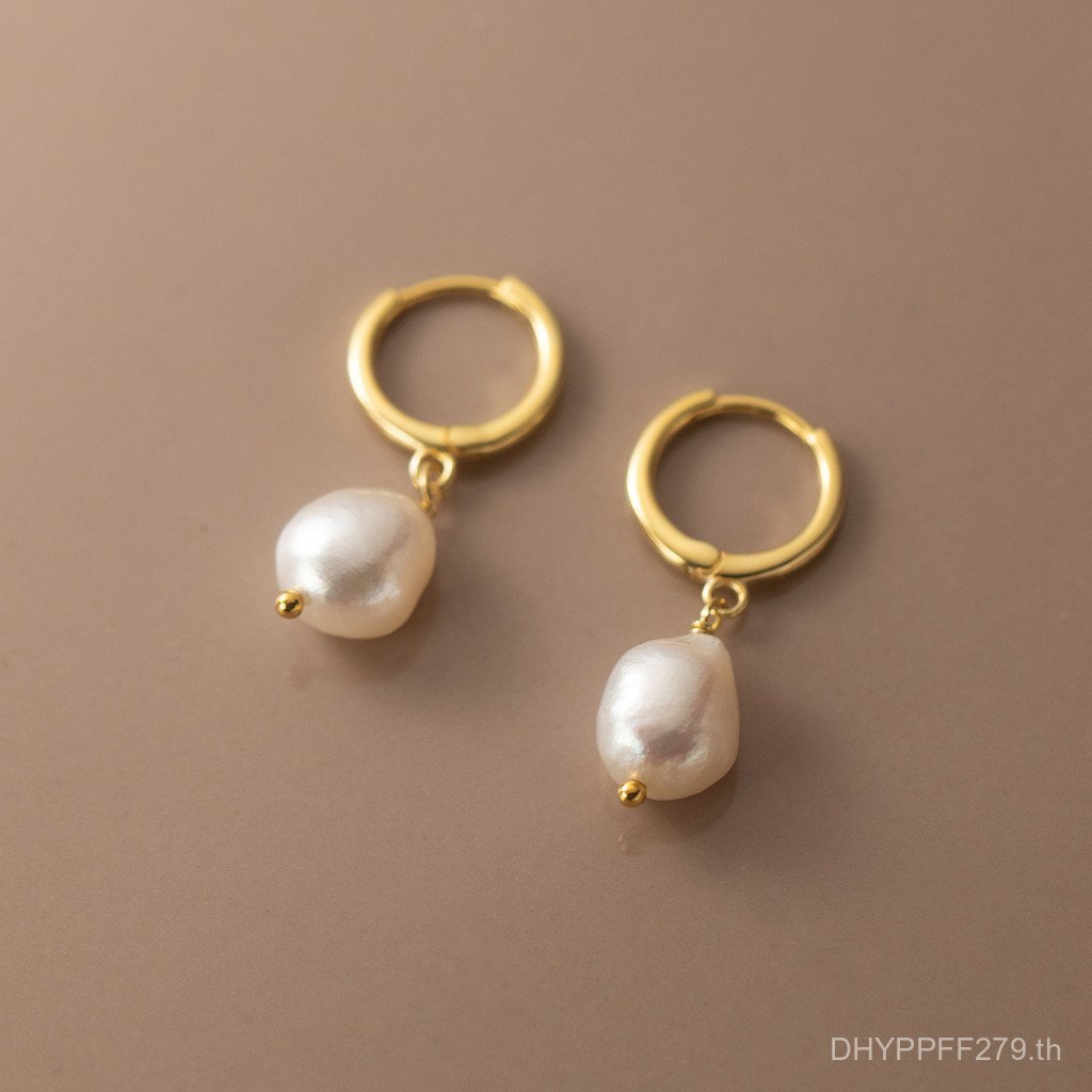 ต่างหูเงิน S925 มุกสั้นสไตล์บารอก Nalan M01784 พร้อมสร้อยคอแบบคล้องหูสแตนเลส S1O2