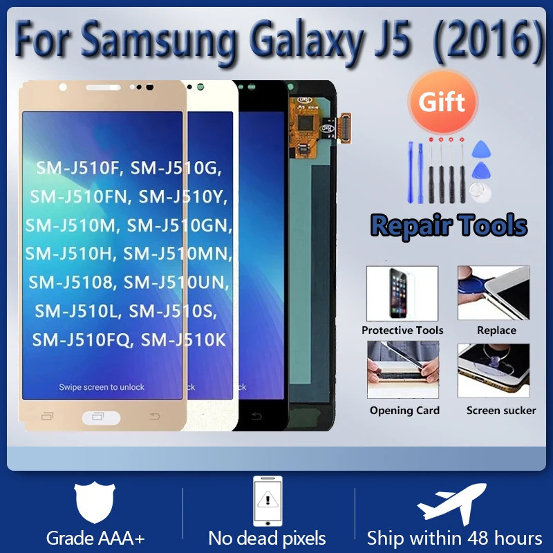 Super Amoled สําหรับ J510fn J510f J510g J510y จอแสดงผล Lcd Touch Screen Digitizer Assembly J510m สํา