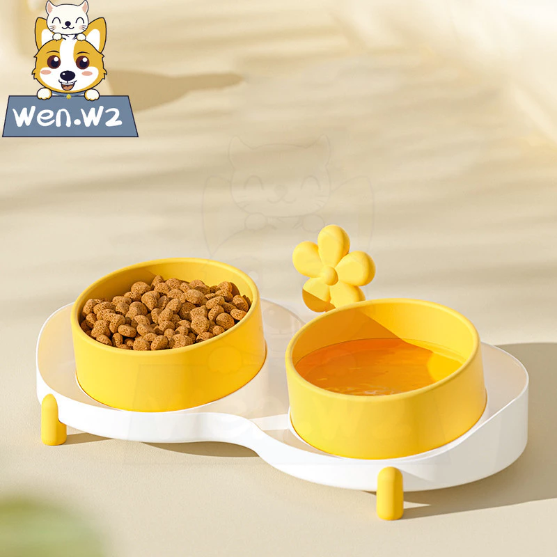 wen.W2 ชามน้ำสำหรับสุนัขชามเซรามิกชามอาหารแมวป้องกันกระดูกสันหลังแตกหักปากเอียงถ้วยสุนัข 2 ใบชามใส่น้ำ
