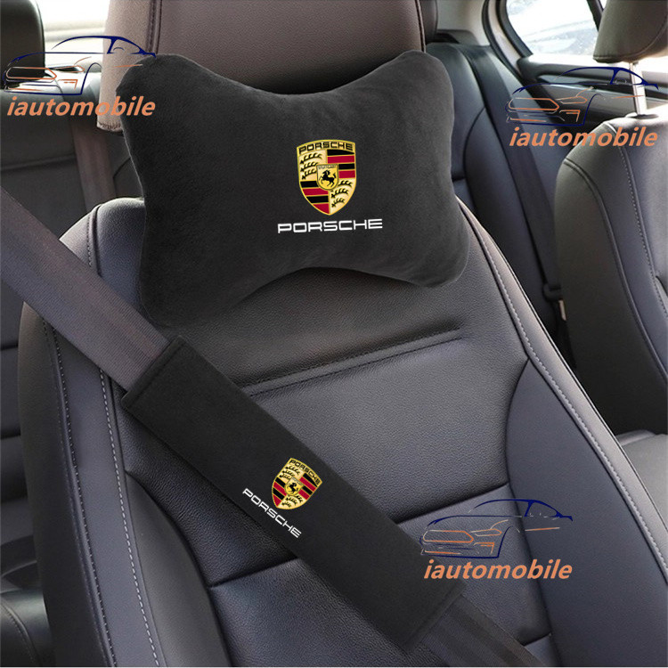 สําหรับ Porsche รถ Suede Headrest คอป้องกัน Headrest Lumbar Cushion หมอน Panamera Macan ใหม่ Cayenne