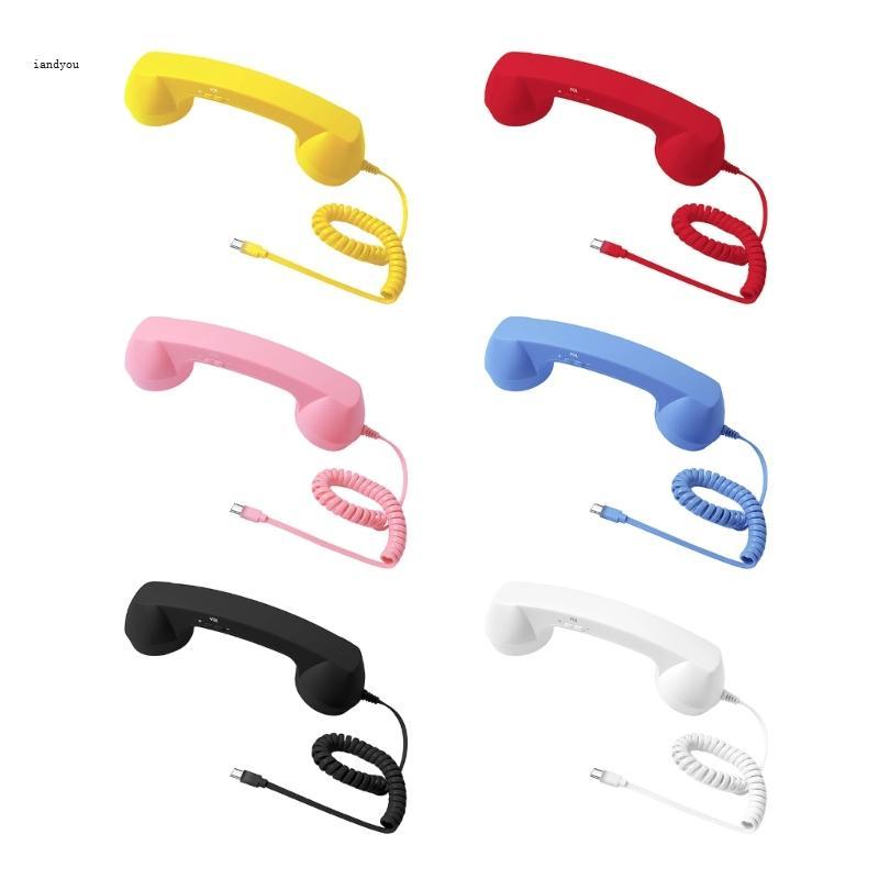 Iny Ergonomic Cord เครื่องรับโทรศัพท์สําหรับอุปกรณ์ Type C การออกแบบย้อนยุคพร้อมปุ่มคําตอบทางกายภาพแบบพกพาสําหรับ Clear Con