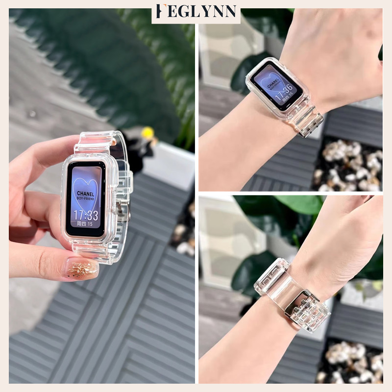 สายรัดซิลิโคนใส for Smartwatch Huawei Band 10 9 8 อุปกรณ์เสริมกรณีป้องกันหน้าจอแบนด์ปรับได้ for Huawei Band 10 9 8 NFC