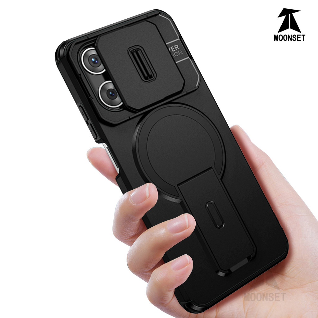 สําหรับ Motorola Moto G 5G 2025/G Play 5G 2026/G Power 2025/G Stylus 2025 กรณีสไลด์ฝาครอบกล้องแม่เหล็กกลับ Kickstand กันกระแทก Slim ฝาครอบบาง