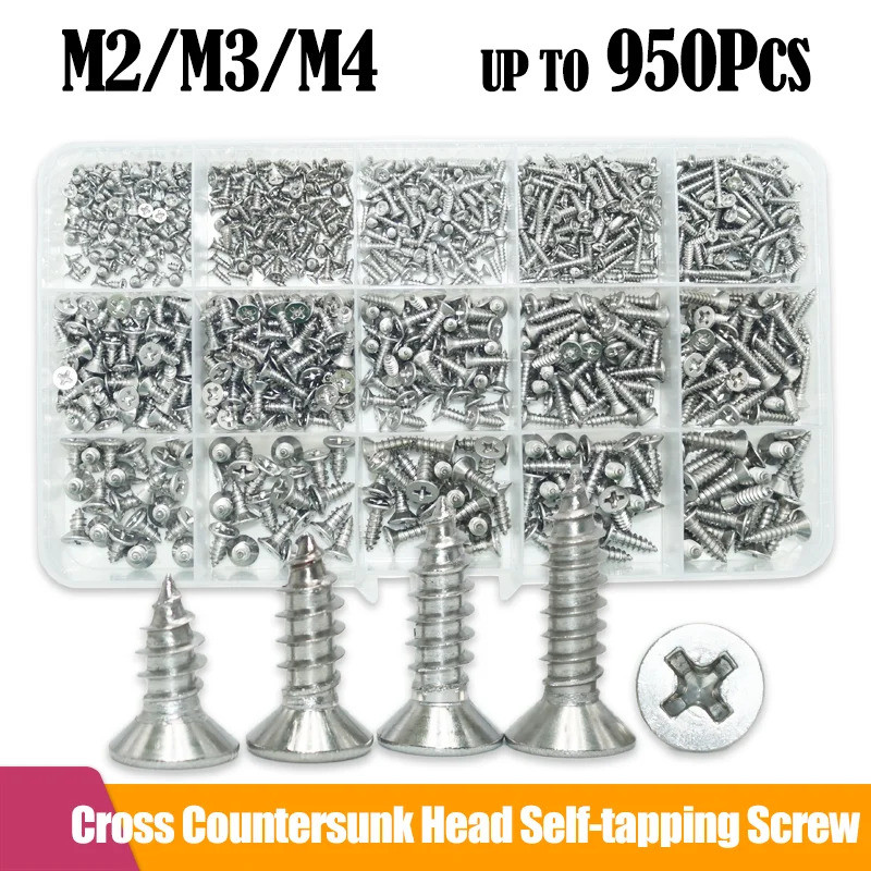 up to 950p M2 M3 M4 Countersunk Head Tapping Screw A2 304 Stainless Steel Cross Recessed Flat Head S
