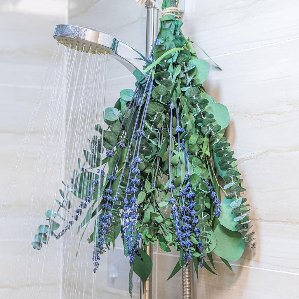 5 ชนิด Eucalyptus & Lavender Stems - 17" Natural Fresh Hanging Real Leaves Shower & Home Decor Aroma