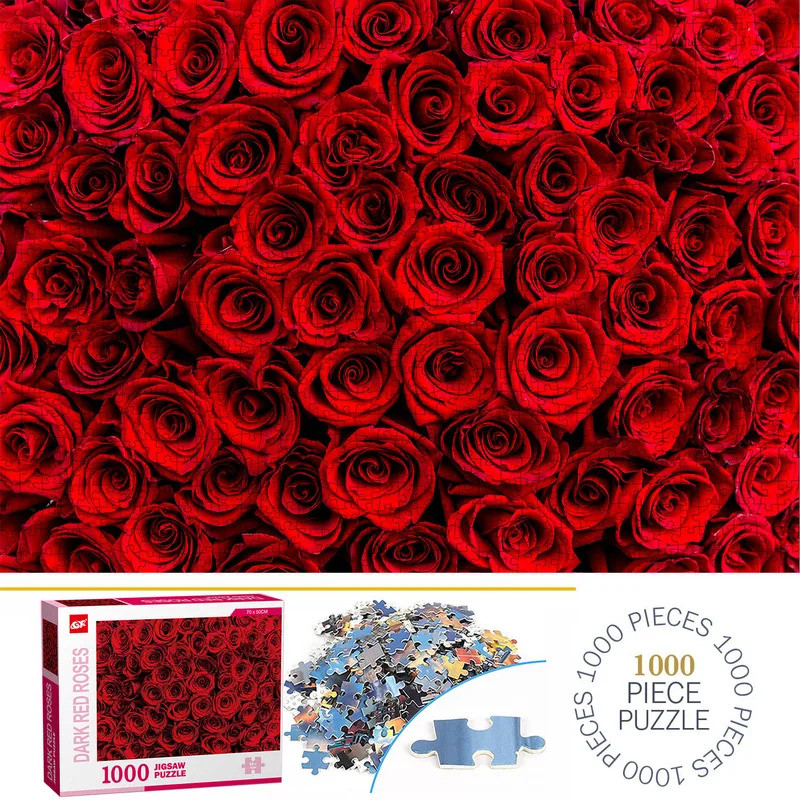 1000 Pieces Dark Red Roses Jigsaw Puzzles for Adults Home Decor Games Family Fun Floor Puzzles Educa