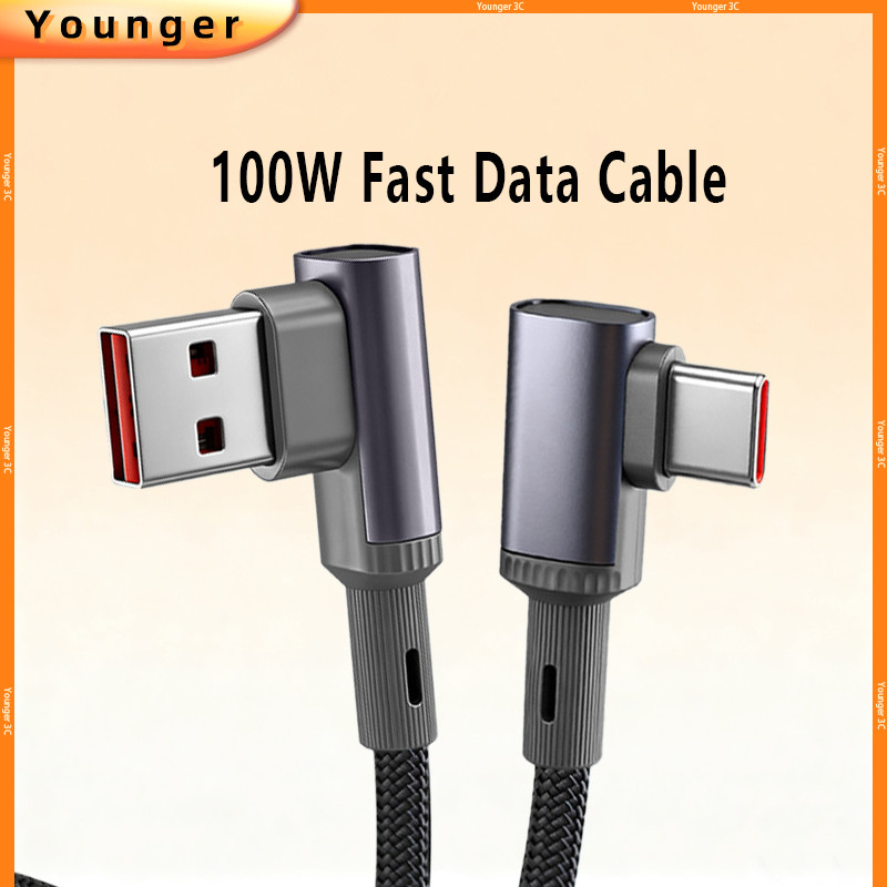 66W USB Elbow Type-C Data Cable, 0.25 M/0.5 M/1.5 M/3 M/5 M ความยาวกว้างขึ้นพร้อมสายชาร์จอุปกรณ์ Type-C