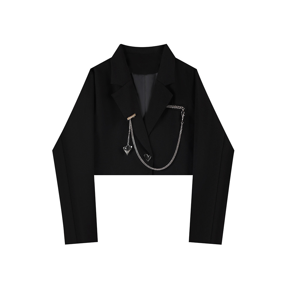 blazer เกาหลี blazer เสื้อแจ็คเก็ตสั้นหลวมสีดำสำหรับผู้หญิง