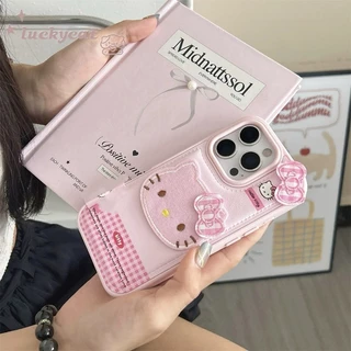 ใช้งานร่วมกับ iPhone 17 16 15 14 13 12 11 Pro Max X Xr Xs Max 7 8 Plus SE2020 เคสโทรศัพท์การ์ตูน 3D DIY น่ารักสีแดงและสีชมพู Gird Bow Cat หนังนุ่มปกหลัง